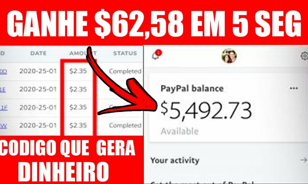 CÓDIGO DO PAYPAL QUE GERA DINHEIRO no AUTOMÁTICO [Ganhe $62,58 em 5 segundos] Ganhar Dinheiro Online