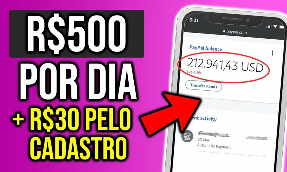 GANHE R$30,00 SÓ PELO CADASTRO +R$500 POR DIA COM TAREFAS/ MELHOR APP PARA GANHAR DINHEIRO NO PAYPAL